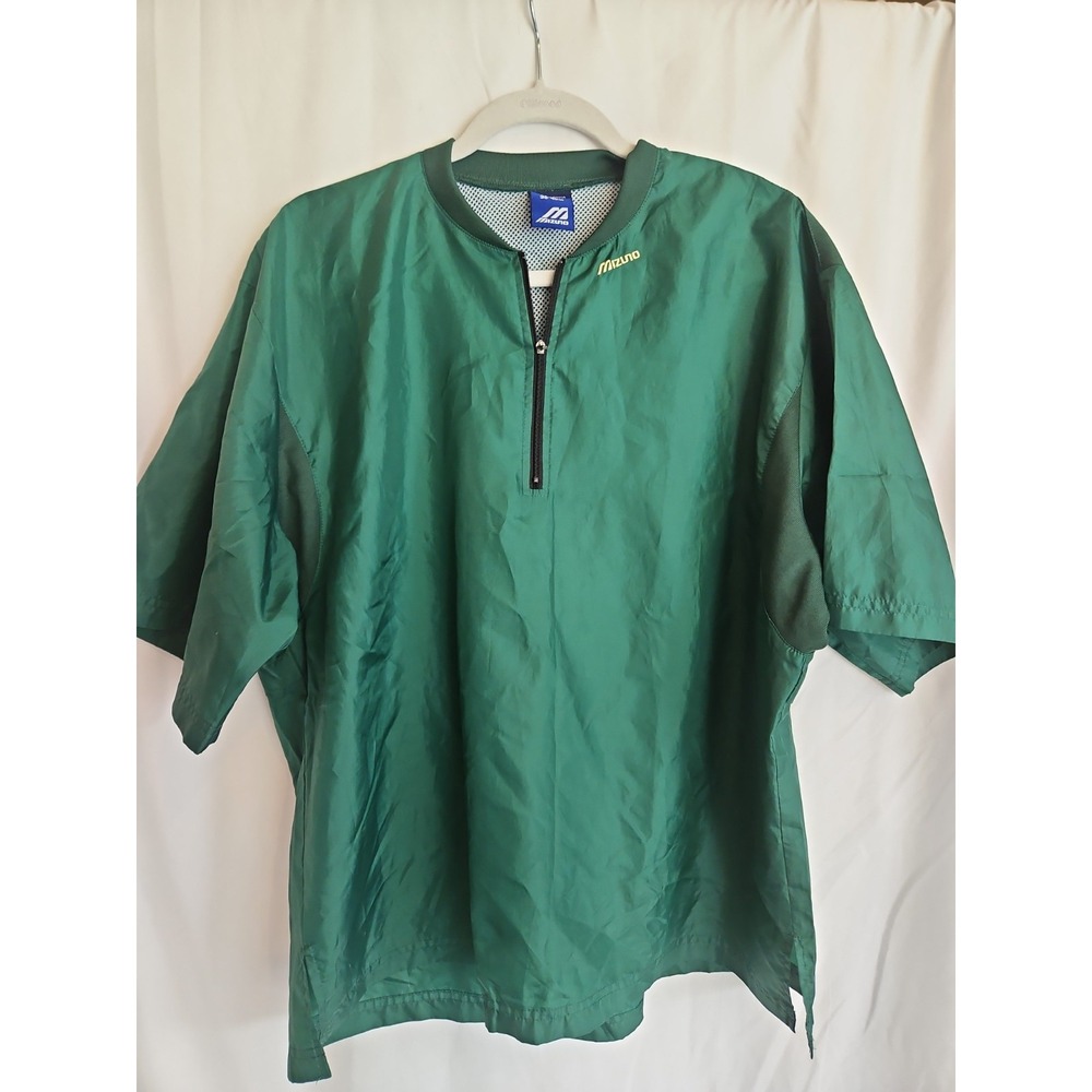 Mizuno 1/4 Zip Pullover Jacket Mens Medium Green Excellent Warmup Windbreaker